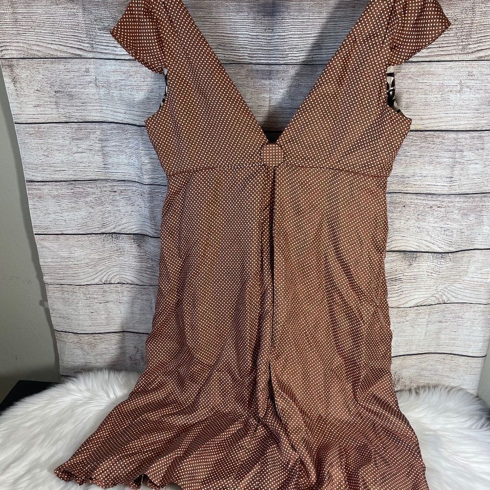 Anthro Trovata Rust/White Silk Double V-Neck Silk Lined Dress Sz L
